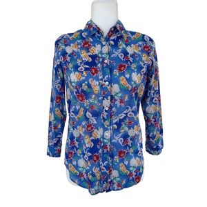Blue Floral Lauren by Ralph Lauren Button Up Blouse
